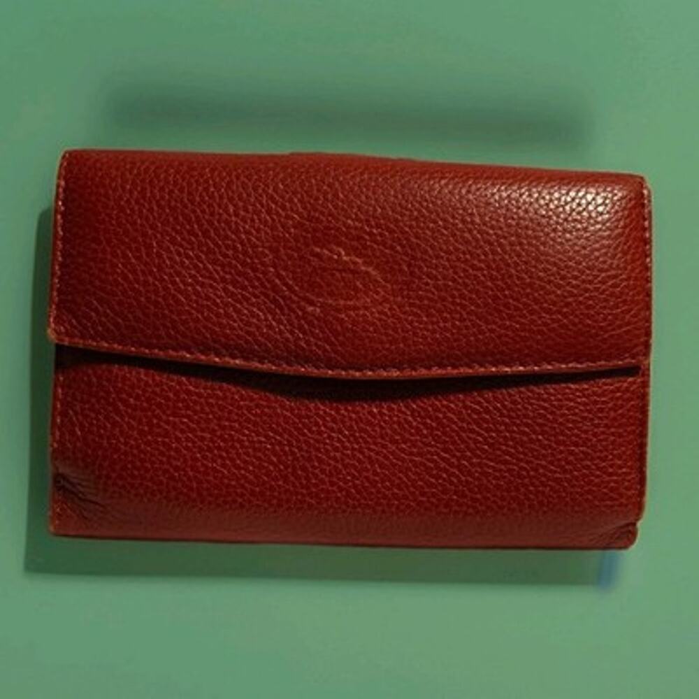 Vintage LONGCHAMP Le Foulonné Brown Leather French Bifold Double Billfold Wallet